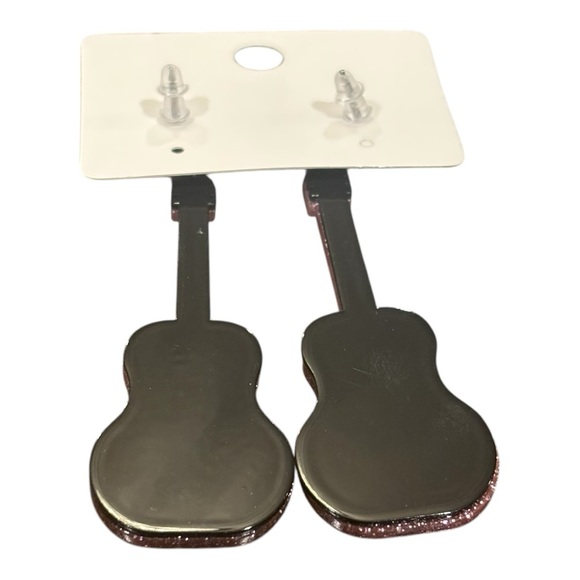 Sparkling Guitar-Shaped Earrings Acrylic Jewelry - Picture 4 of 5